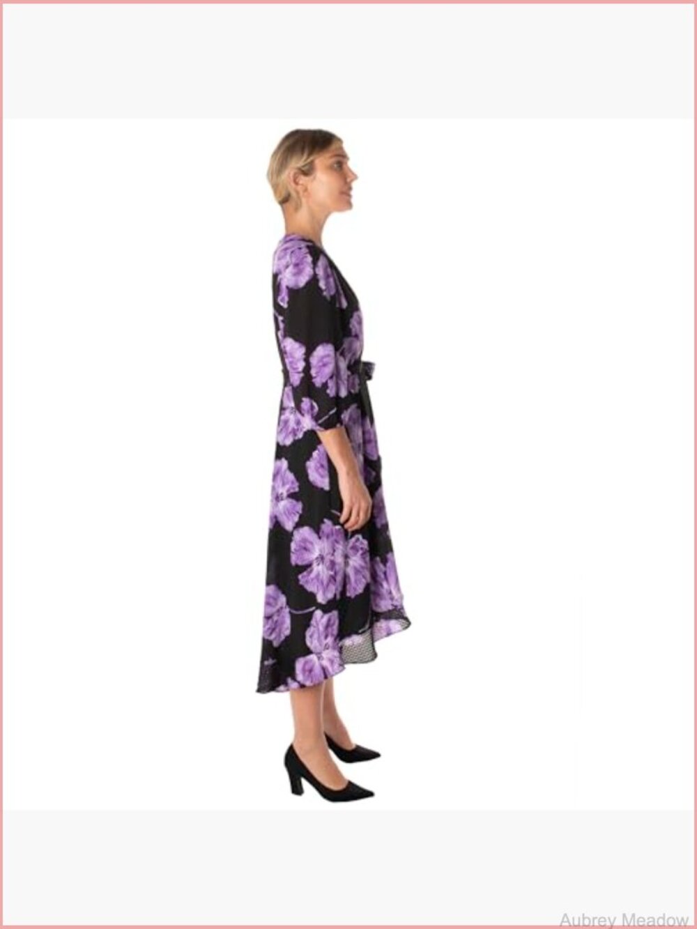 Faux Wrap Midi Dress with Floral Print and Ruffle Hem - Picture 3 of 3